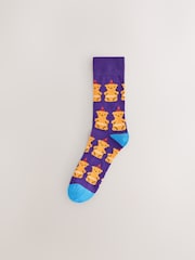Bright Blue/Yellow/Pink Sauces Pattern Fun Socks 8 Pack - Image 5 of 11