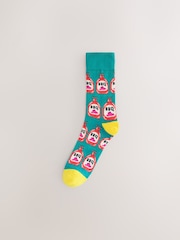 Bright Blue/Yellow/Pink Sauces Pattern Fun Socks 8 Pack - Image 6 of 11