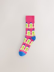 Bright Blue/Yellow/Pink Sauces Pattern Fun Socks 8 Pack - Image 7 of 11