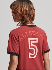 Superdry Red 100% Cotton Ringspun Allstars KB Graphic Boyfriend T-Shirt - Image 2 of 4