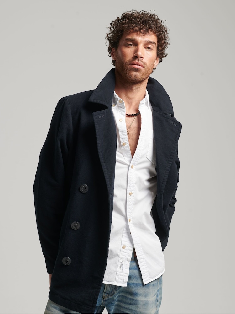 Superdry 100% Cotton Merchant Moleskin Pea Coat - Image 1 of 3