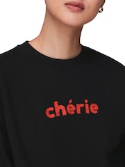 Whistles Black Logo Cherie 100% Cotton Sweatshirt - Image 3 of 4