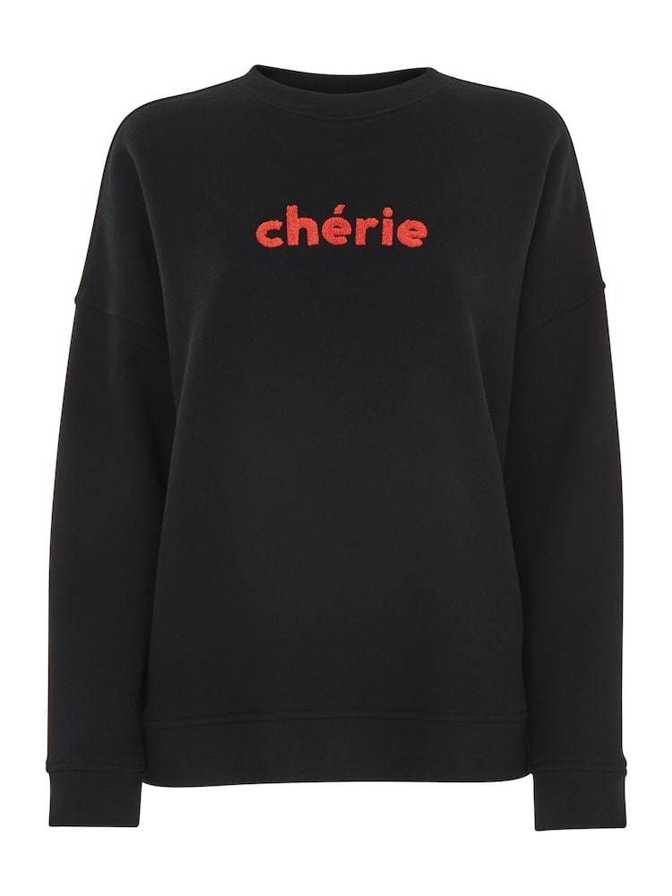 Whistles Black Logo Cherie 100% Cotton Sweatshirt - Image 4 of 4