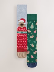 Green/ Grey Capybara Christmas Socks 2 Pack - Image 1 of 5