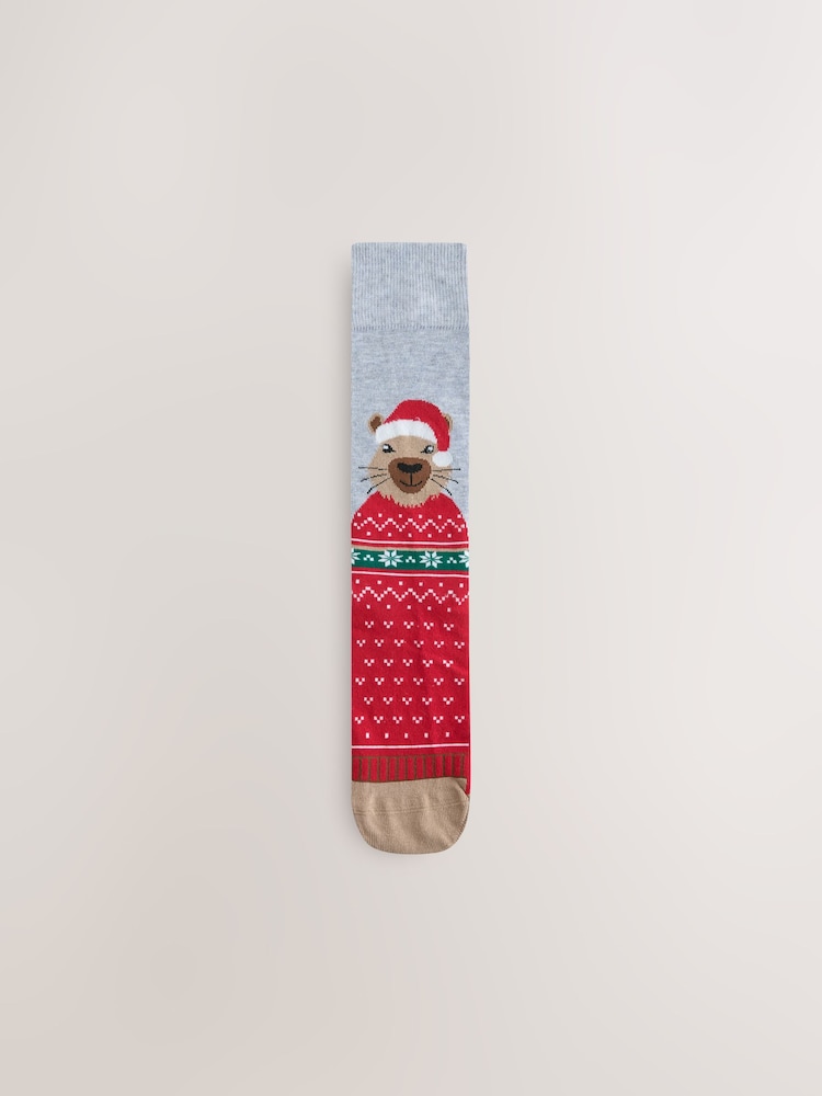Green/ Grey Capybara Christmas Socks 2 Pack - Image 2 of 5 Green/ Grey Capybara Christmas Socks 2 Pack - Image 2 of 5