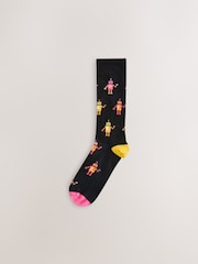 Black Neon Robots Pattern Socks 5 Pack - Image 4 of 8