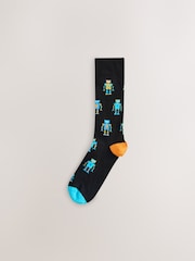 Black Neon Robots Pattern Socks 5 Pack - Image 7 of 8