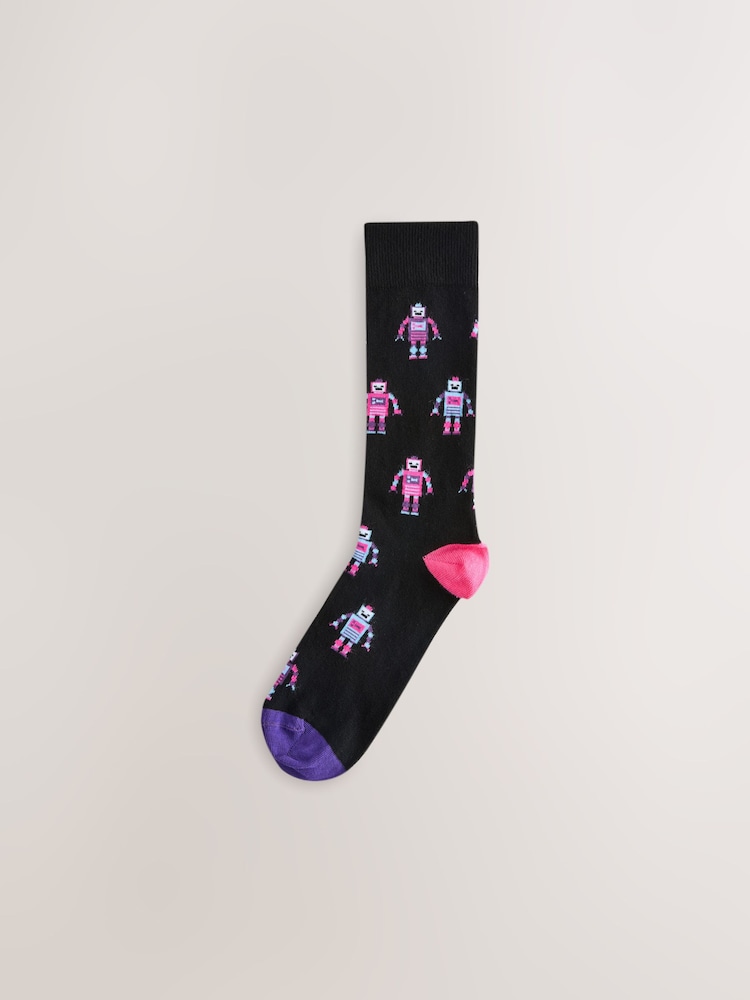Black Neon Robots Pattern Socks 5 Pack - Image 8 of 8 Black Neon Robots Pattern Socks 5 Pack - Image 8 of 8