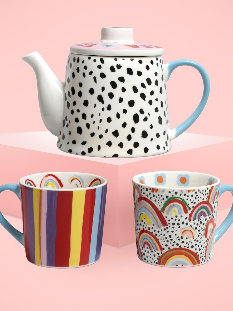 Eleanor Bowmer Rainbow Teapot & Set Of Two Mugs - Image 1 of 4