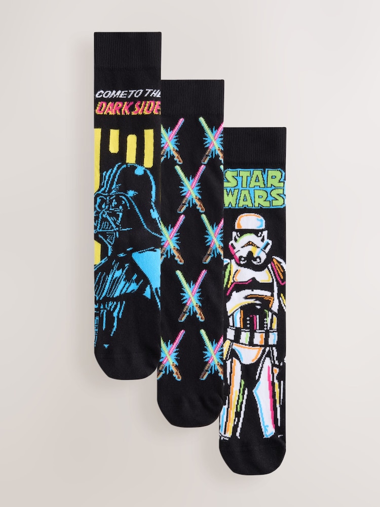 Black Star Wars Pattern Socks 3 Pack - Image 1 of 6 Black Star Wars Pattern Socks 3 Pack - Image 1 of 6