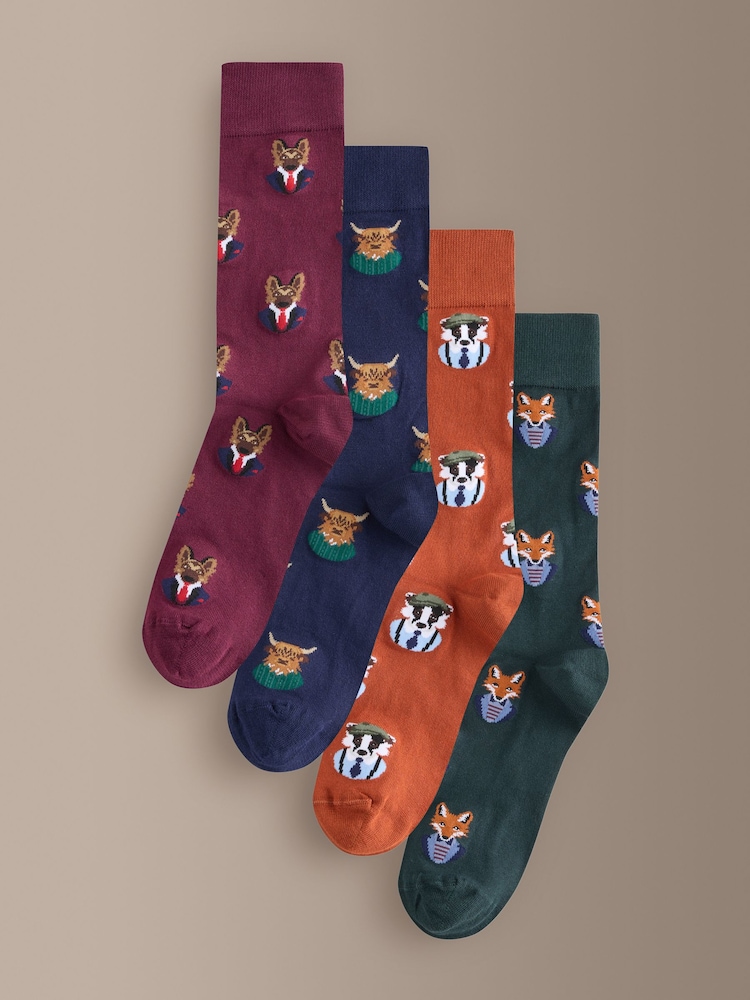 Rich Blue/ Orange Smart Animals Pattern Modal Signature Socks 4 Pack - Image 1 of 7 Rich Blue/ Orange Smart Animals Pattern Modal Signature Socks 4 Pack - Image 1 of 7