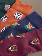 Rich Blue/ Orange Smart Animals Pattern Modal Signature Socks 4 Pack - Image 6 of 7