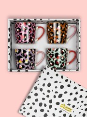 Eleanor Bowmer Set of 4 Red Leopard Print Mugs - Image 1 of 2