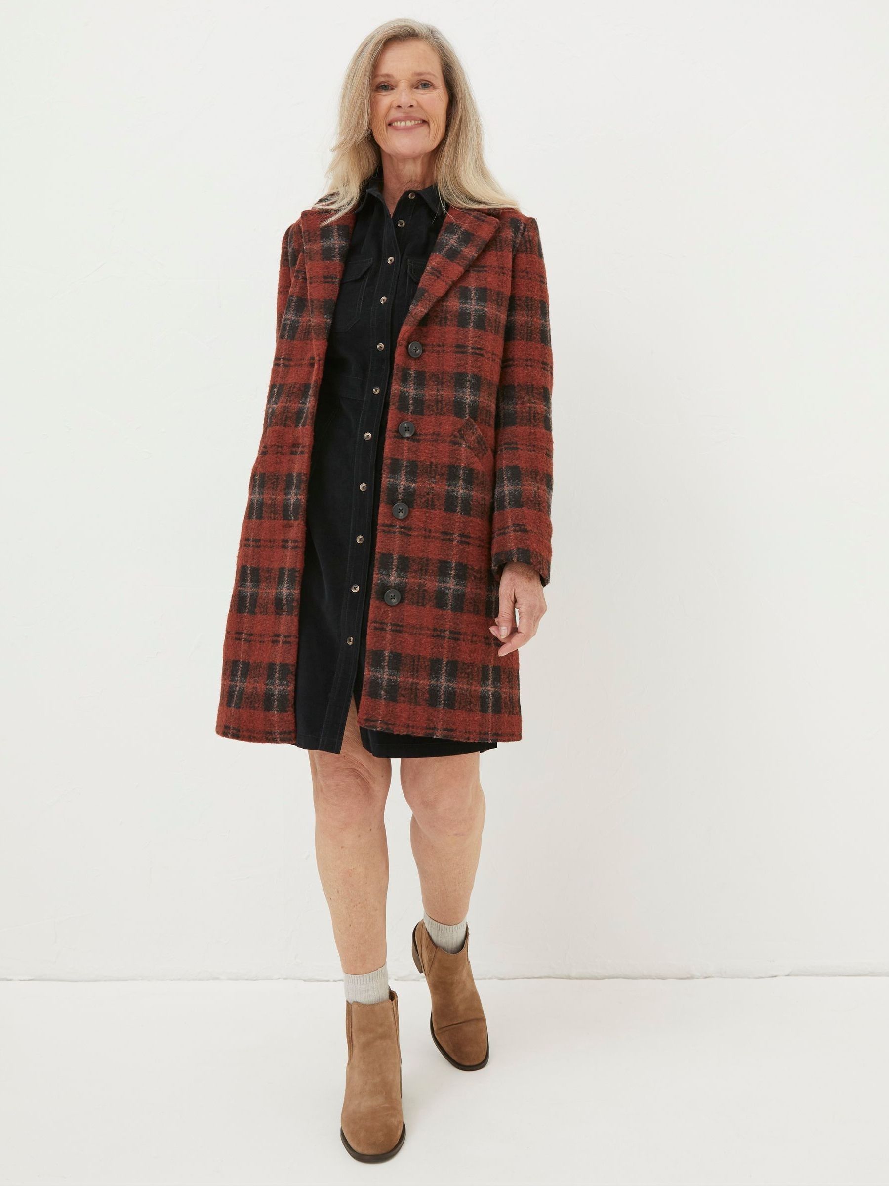Buy FatFace Red Tanya Wool Blend Check Coat from Next Luxembourg