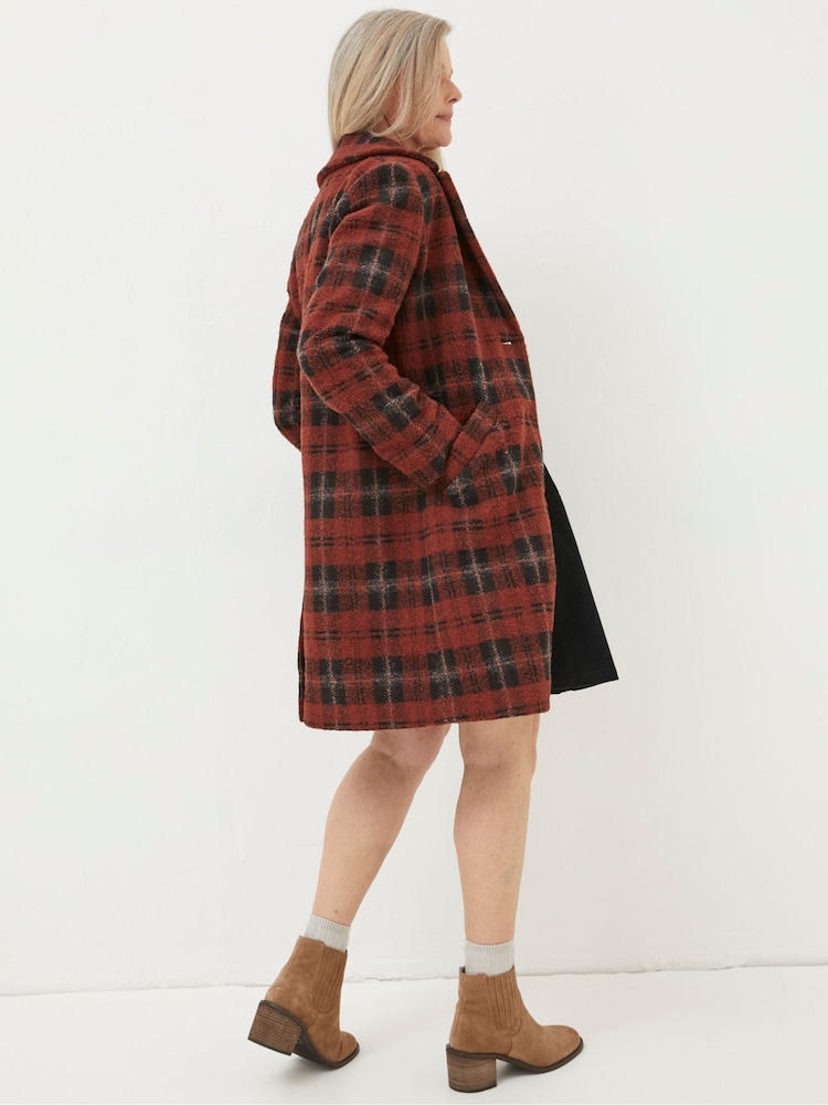 FatFace Red Tanya Wool Blend Check Coat - Image 2 of 4