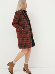 FatFace Red Tanya Wool Blend Check Coat - Image 3 of 4