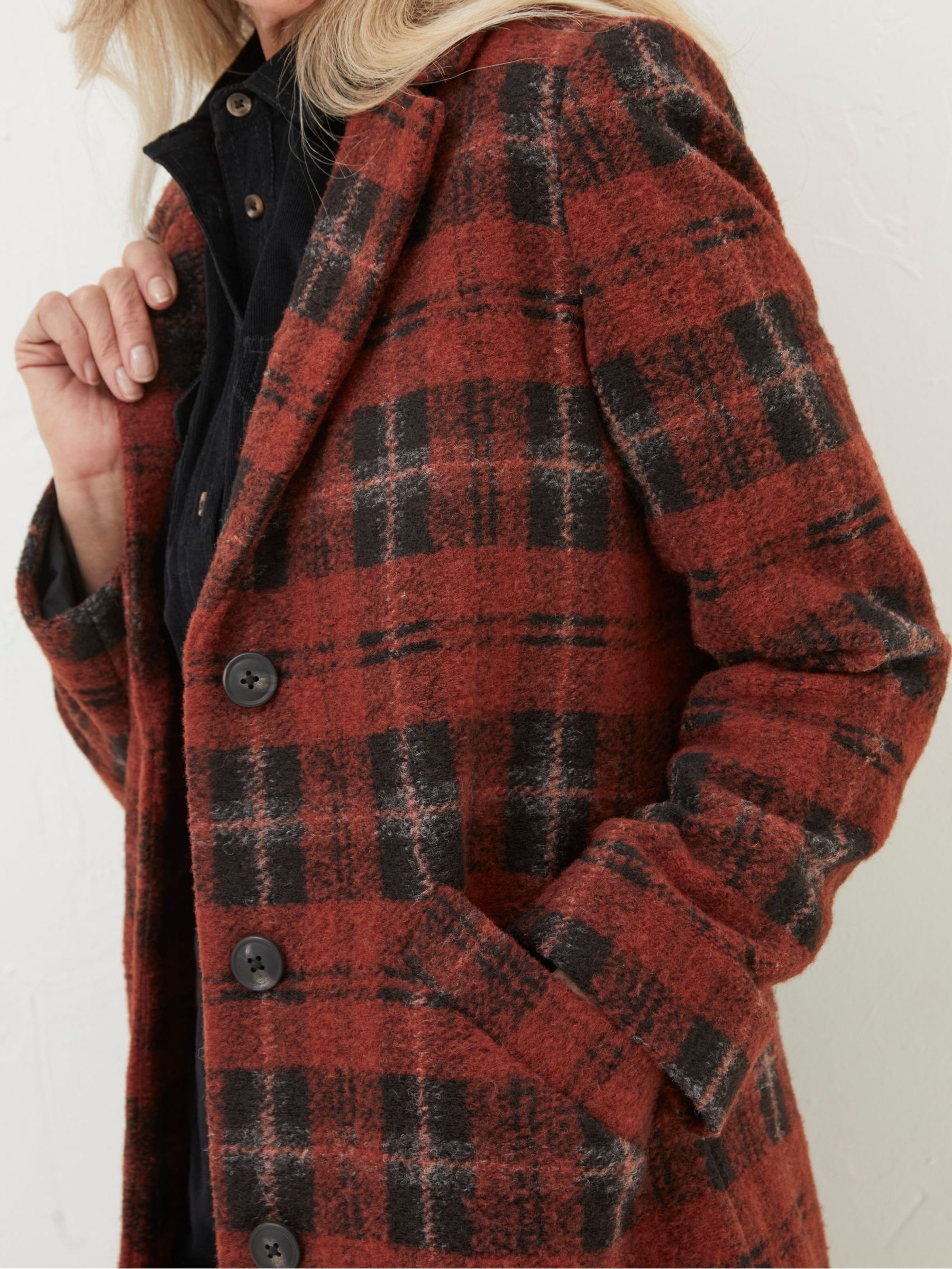 Buy FatFace Red Tanya Wool Blend Check Coat from Next Luxembourg