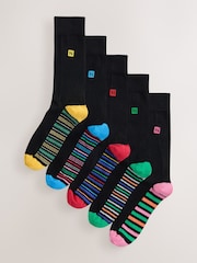 Black Bright Stripe Footbed Embroidered Lasting Fresh  N Logo Heel Socks 5 Pack - Image 1 of 9