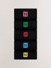 Black Bright Stripe Footbed Embroidered Lasting Fresh  N Logo Heel Socks 5 Pack - Image 2 of 9