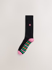 Black Bright Stripe Footbed Embroidered Lasting Fresh  N Logo Heel Socks 5 Pack - Image 7 of 9