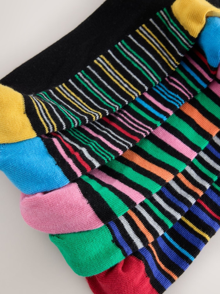 Black Bright Stripe Footbed Embroidered Lasting Fresh N Logo Heel Socks 5 Pack - Image 9 of 9 Black Bright Stripe Footbed Embroidered Lasting Fresh N Logo Heel Socks 5 Pack - Image 9 of 9