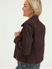 FatFace Brown Suzie Suede Biker Jacket - Image 2 of 5