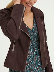 FatFace Brown Suzie Suede Biker Jacket - Image 3 of 5
