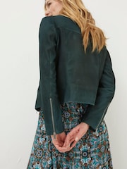 FatFace Green Suzie Suede Biker Jacket - Image 2 of 6