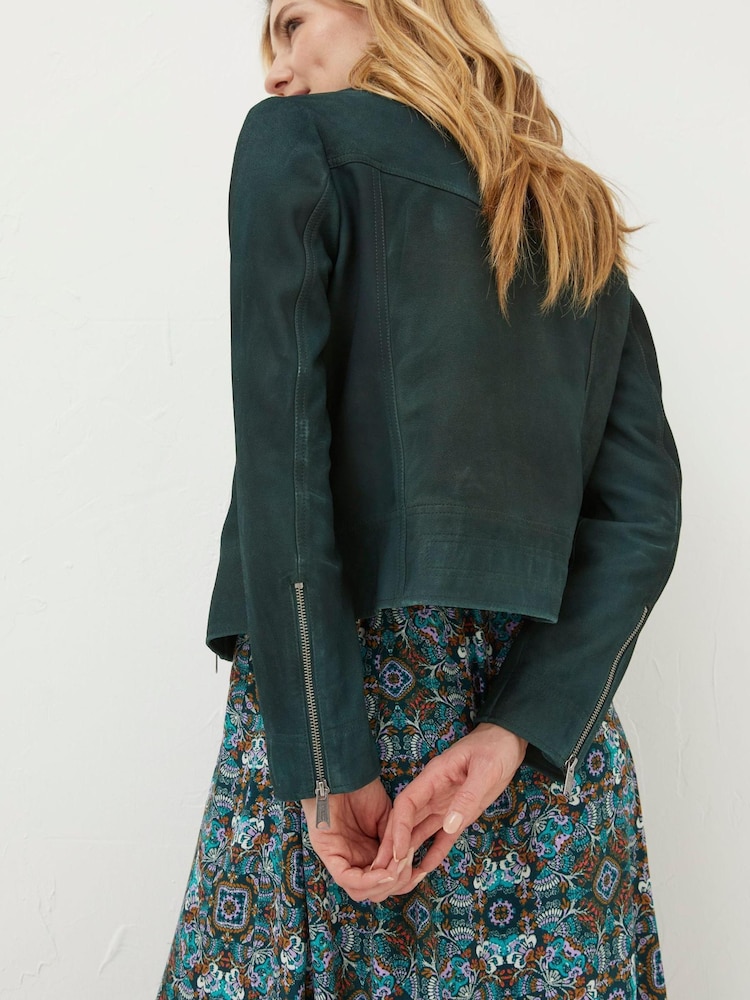 FatFace Green Suzie Suede Biker Jacket - Image 2 of 6