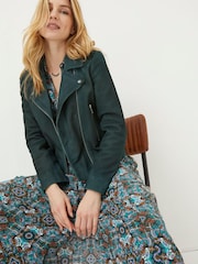 FatFace Green Suzie Suede Biker Jacket - Image 3 of 6
