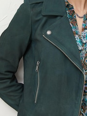 FatFace Green Suzie Suede Biker Jacket - Image 5 of 6