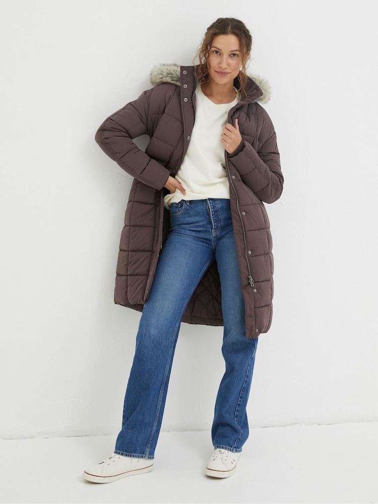 FatFace Purple Sienna Quilted Mid Length Coat - Image 1 of 5