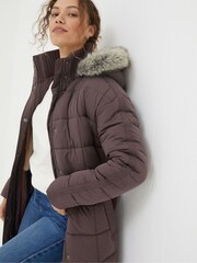 FatFace Purple Sienna Quilted Mid Length Coat - Image 3 of 5