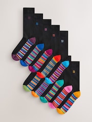 Black Bright Stripe Footbed Cushioned Sole Comfort Socks 10 Pack - Image 1 of 14