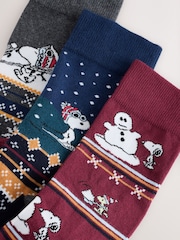 Navy/Burgundy - ស្រោមជើងបុណ្យណូអែល Snoopy 3 កញ្ចប់ - រូបភាព 3 នៃ 7