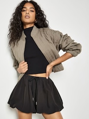 Apricot Black Bubble Hem Cotton Mini Shorts - Image 1 of 4