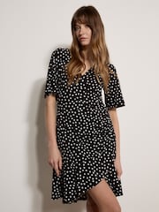 Apricot Black Polka Dot Wrap Mini Dress - Image 1 of 4