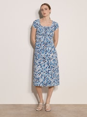 Apricot Blue Watercolour Leaf Midi Dress - Image 1 of 4
