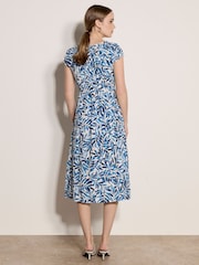 Apricot Blue Watercolour Leaf Midi Dress - Image 2 of 4
