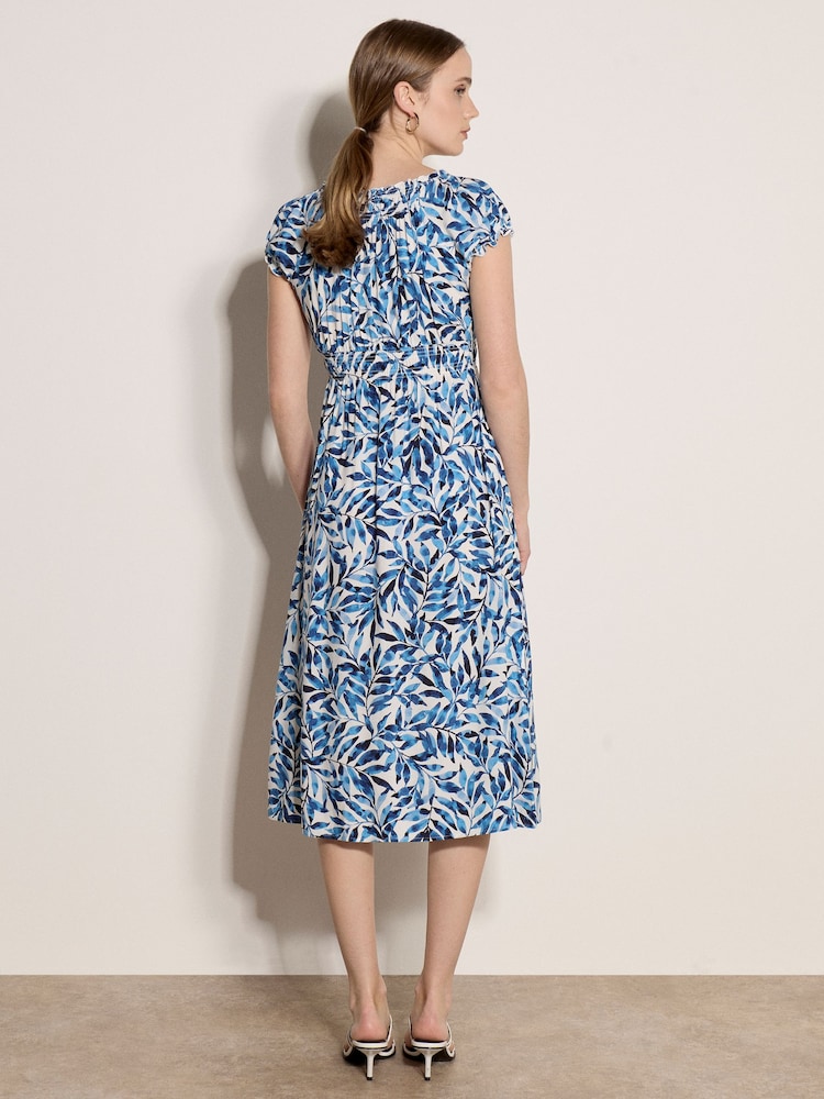 Apricot Blue Watercolour Leaf Midi Dress - Image 2 of 4 Apricot Blue Watercolour Leaf Midi Dress - Image 2 of 4