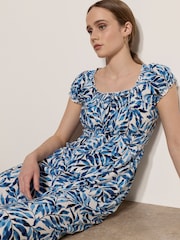 Apricot Blue Watercolour Leaf Midi Dress - Image 4 of 4