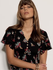 Apricot Black Botanical Floral Smocked Midi Dress - Image 4 of 5