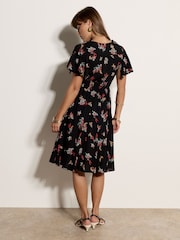 Apricot Black Botanical Floral Smocked Midi Dress - Image 5 of 5