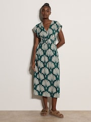 Apricot Green Fan Print Midaxi Dress - Image 1 of 4