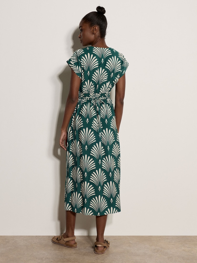Apricot Green Fan Print Midaxi Dress - Image 2 of 4 Apricot Green Fan Print Midaxi Dress - Image 2 of 4