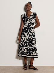 Apricot Black Floral Silhouette Tiered Midi Dress - Image 3 of 4