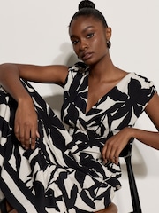 Apricot Black Floral Silhouette Tiered Midi Dress - Image 4 of 4