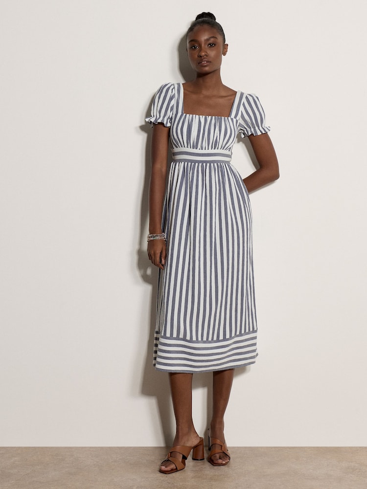 Apricot Blue Stripe Milkmaid Midaxi Dress - Image 1 of 4 Apricot Blue Stripe Milkmaid Midaxi Dress - Image 1 of 4