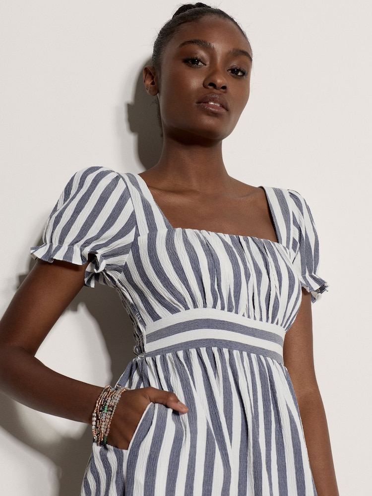 Apricot Blue Stripe Milkmaid Midaxi Dress - Image 2 of 4 Apricot Blue Stripe Milkmaid Midaxi Dress - Image 2 of 4