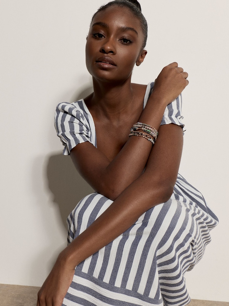 Apricot Blue Stripe Milkmaid Midaxi Dress - Image 4 of 4 Apricot Blue Stripe Milkmaid Midaxi Dress - Image 4 of 4